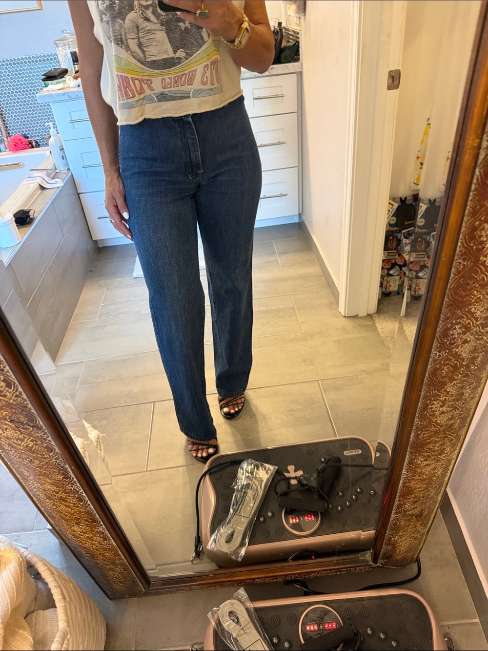 Capital Vintage Women's Dark Blue Straight Leg Jeans with custom embroidery